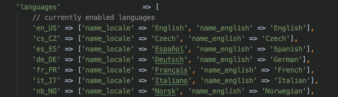 Enabled languages