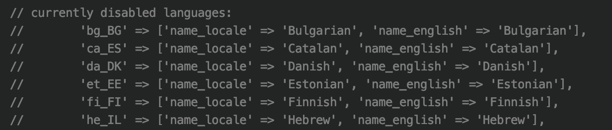 Disabled languages