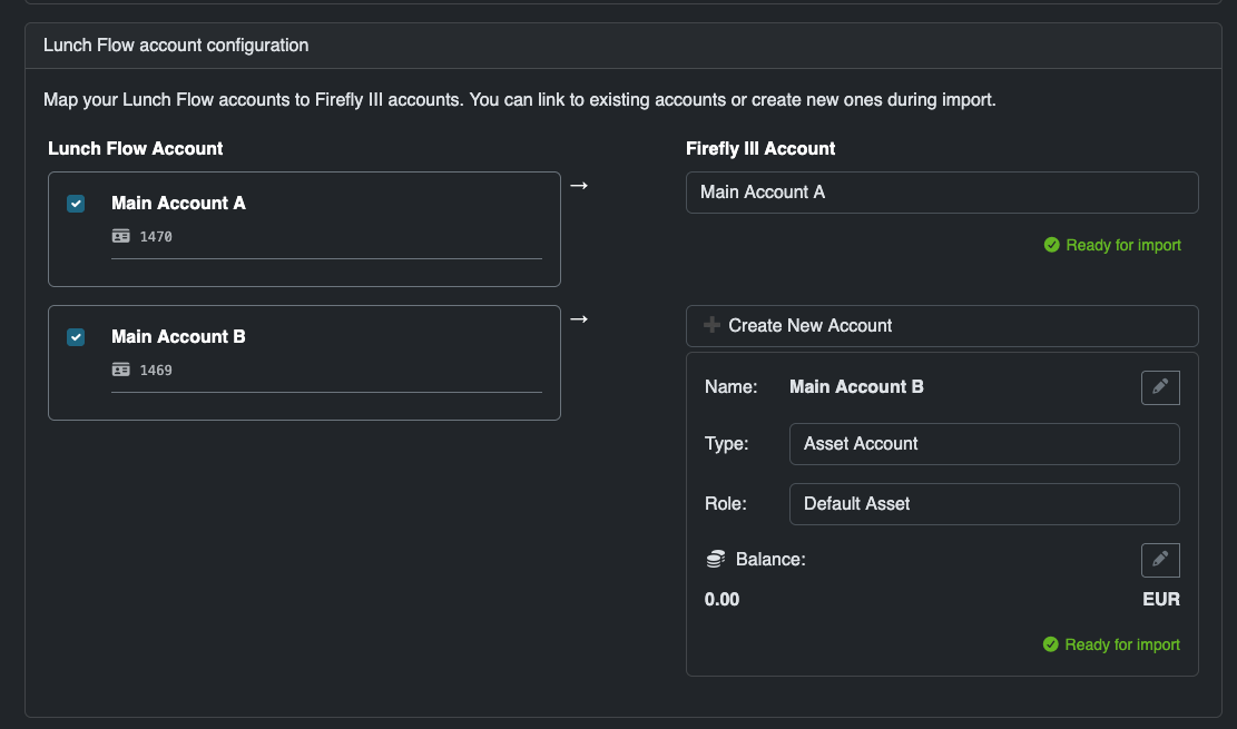 Lunch Flow account selection