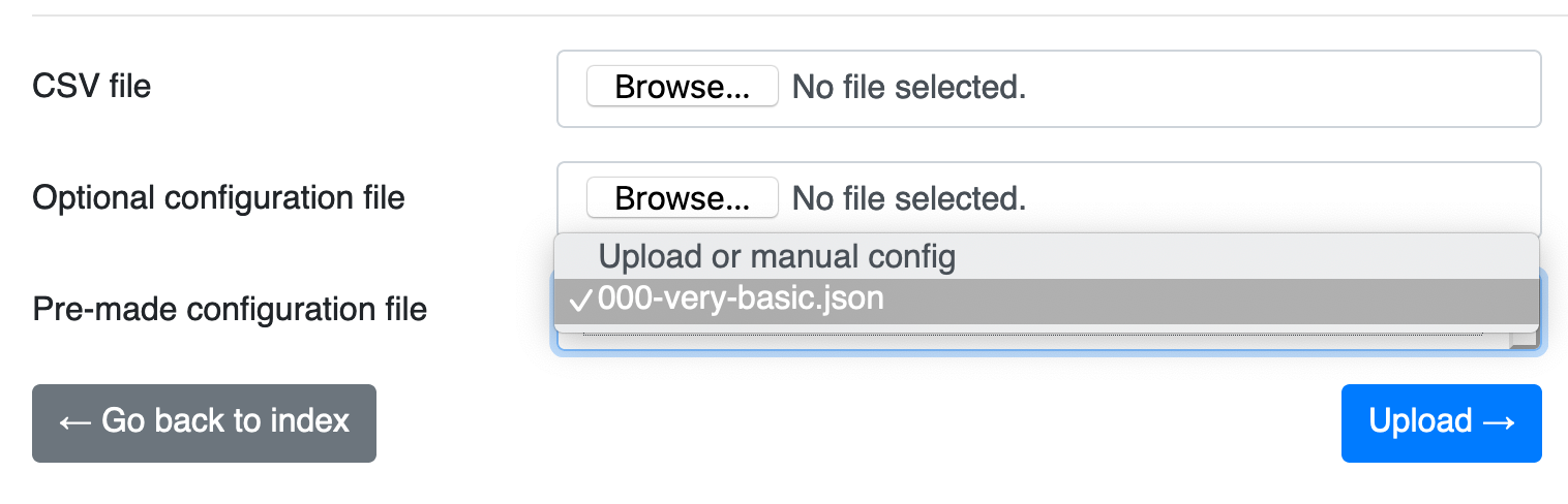 Selecting pre-configured JSON files