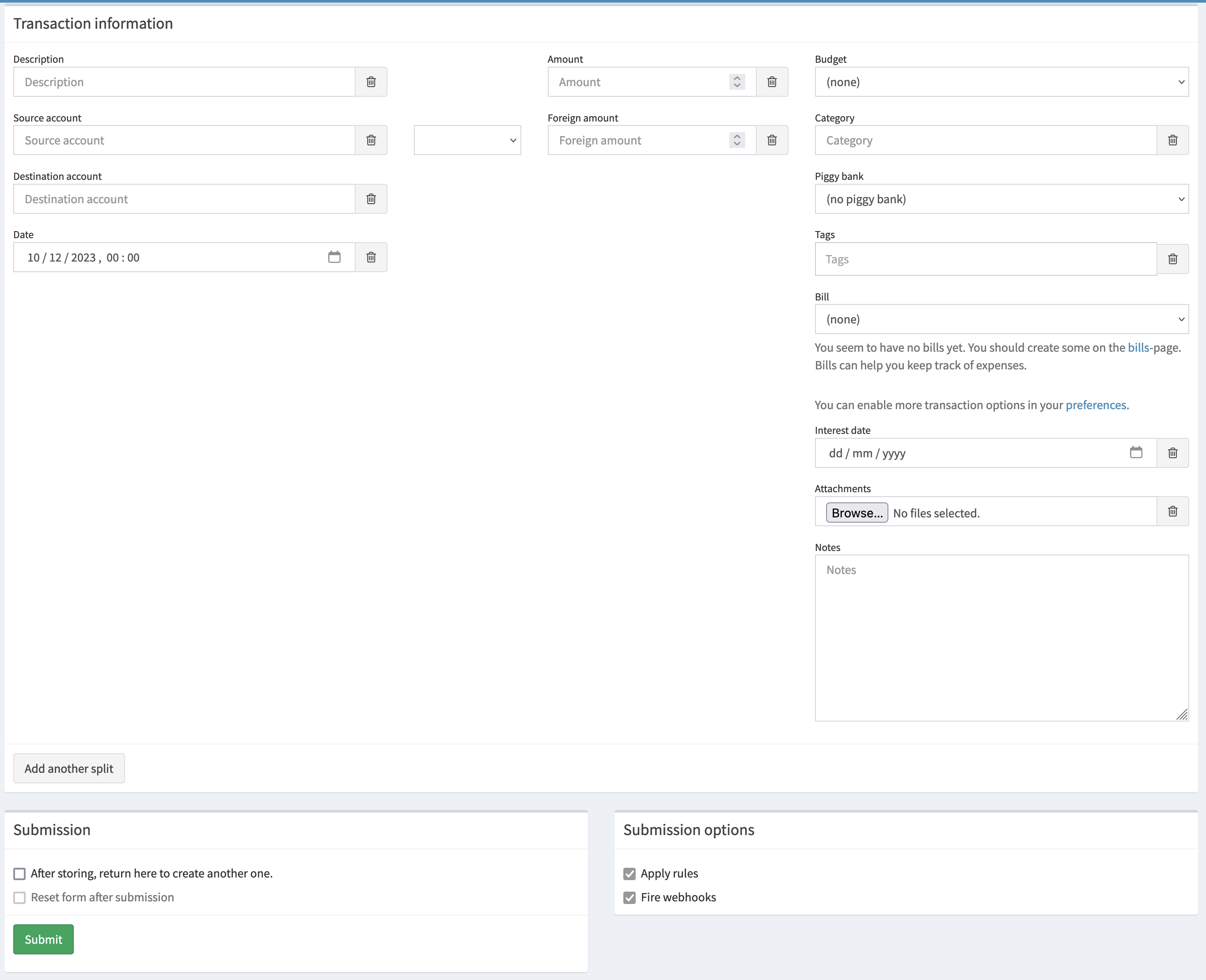 Create transaction